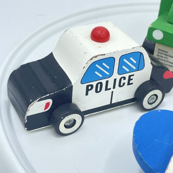 Devrian Global Industries 4 Piece Wood Toy Set Police Car Biplane Jet Dump Truck - Picture 3 of 9